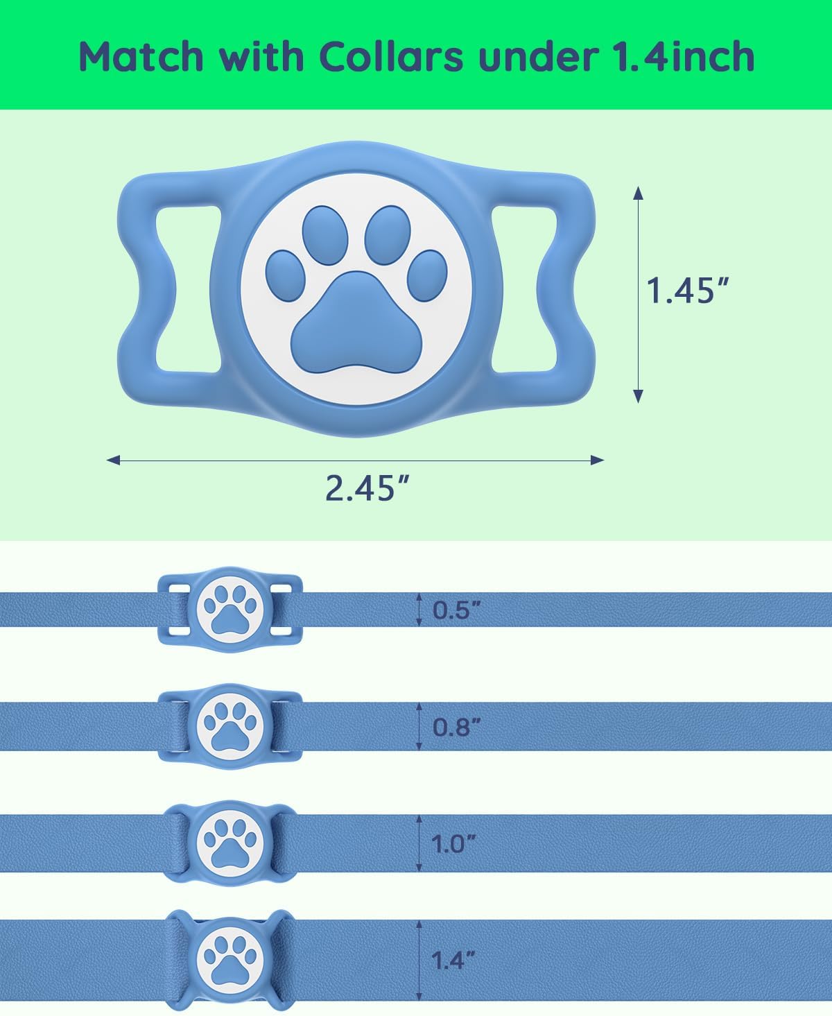 IP68 Waterpoof Dog Airtag Holder, Stretchy Silicone Full Body Covered Apple Air Tag Holder for Dog Cat Collar Fit All Width Collar (Blue, 1 Pack)