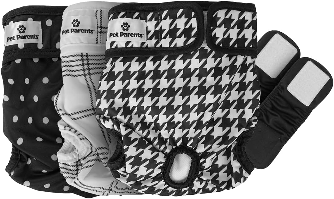 Pet Parents® Washable Dog Diapers (3pack) + Extendrs® of Durable Doggie Diapers, Premium Dog Diapers Female (Small, Luxe)
