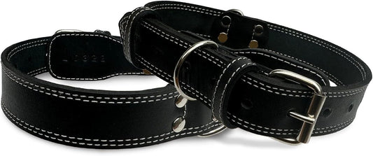 Hides & Knives Leather Dog Collar with Reinforced Hardware, Heavy Duty Dog Collars for All Breeds, Made of Top Grain Genuine Leather That is Soft & Durable (Black, LG)