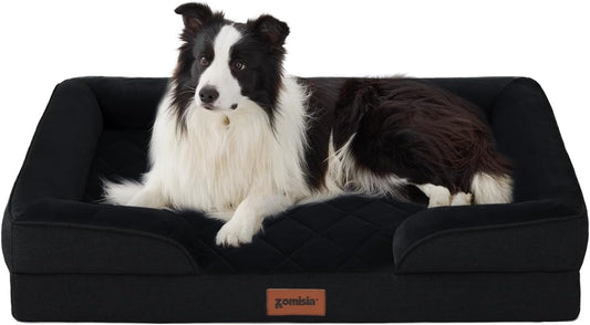 Orthopedic Dog Bed for Large Sized Dogs, Washable Dog Beds with Bolsters, Memory Foam Pet Sofa with Removable Waterproof Cover & Nonskid Bottom, Black