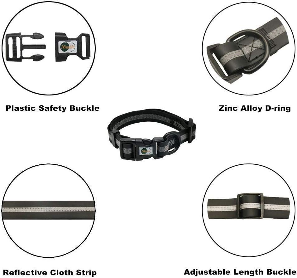 NIMBLE Dog Collar Waterproof Pet Collars Anti-Odor Durable Adjustable PVC & Polyester Soft with Reflective Cloth Stripe Basic Dog Collars S/M/L Sizes (Small (9.45”-14.17”inches), Black)