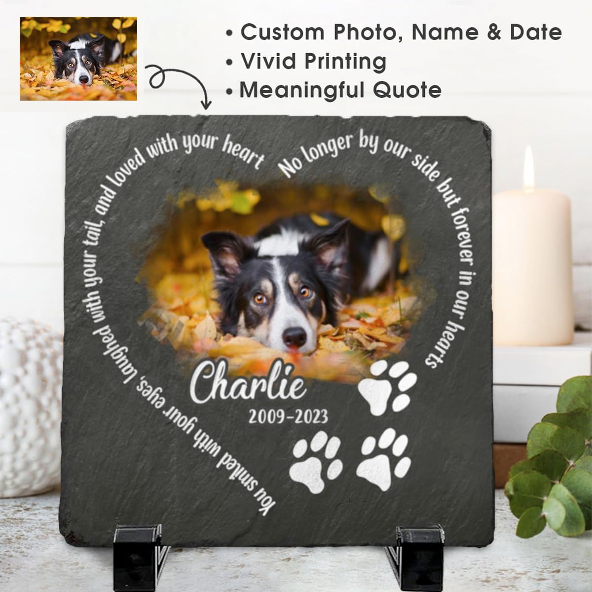 Personalized Pet Memorial Gifts, Dog Bereavement Gifts, Square Shaped Cat Memorial Stones, Memorial Plaques, Paw Print, Dog Memorial Gifts for Loss of Dog Sympathy Gift