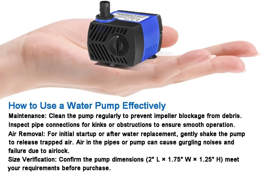 AQUANEAT Small Fountain Pump, 80 GPH Mini Submersible Water Pump with 3.3 ft Tubing, for Aquarium Fish Tank, Pet Water Fountain, Hydroponics, Pond Waterfall