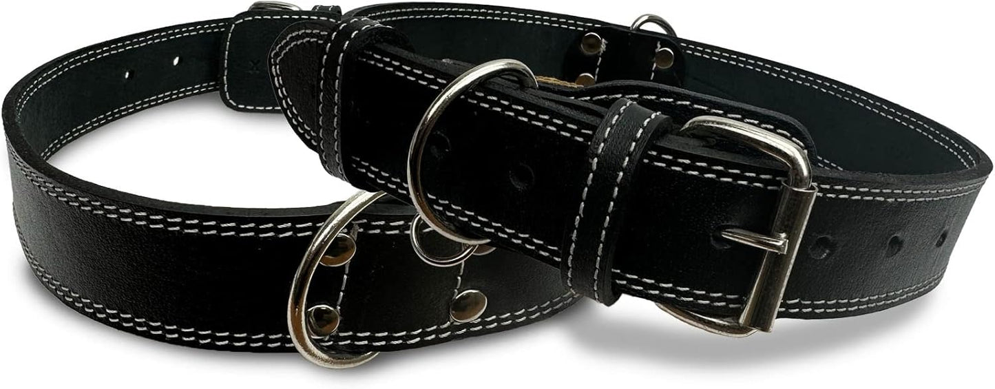 Hides & Knives Leather Dog Collar with Reinforced Hardware, Heavy Duty Dog Collars for All Breeds, Made of Top Grain Genuine Leather That is Soft & Durable (Black, XL)