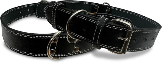 Hides & Knives Leather Dog Collar with Reinforced Hardware, Heavy Duty Dog Collars for All Breeds, Made of Top Grain Genuine Leather That is Soft & Durable (Black, XL)
