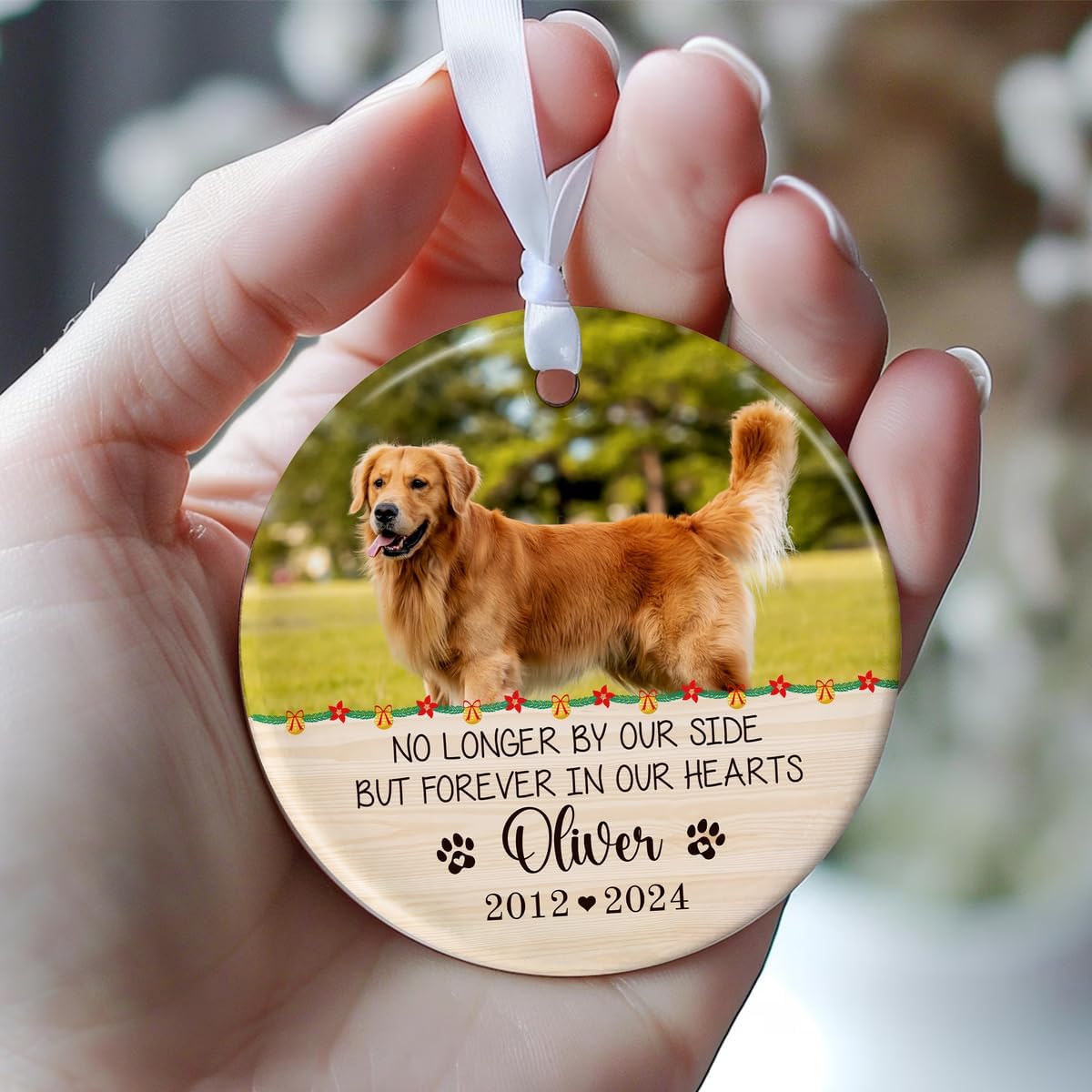 Personalized Wings Memorial Dog Christmas Ornaments - Forever in Our Hearts Acrylic Ornament for Your Loss Pet - Custom Photo, Name, Years (Memorial Dog Ceramic)