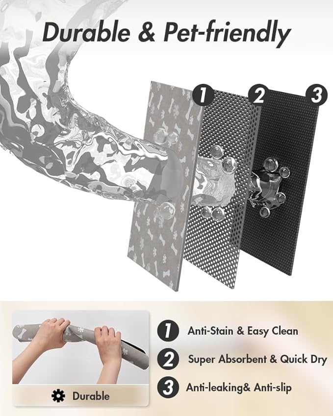 MontVoo Dog Food Mat-Pet Feeding Mat for Food and Water-No Stains Quick Dry Dispenser Cat Bowl Mat for Messy Drinkers(17"x34" Grey)