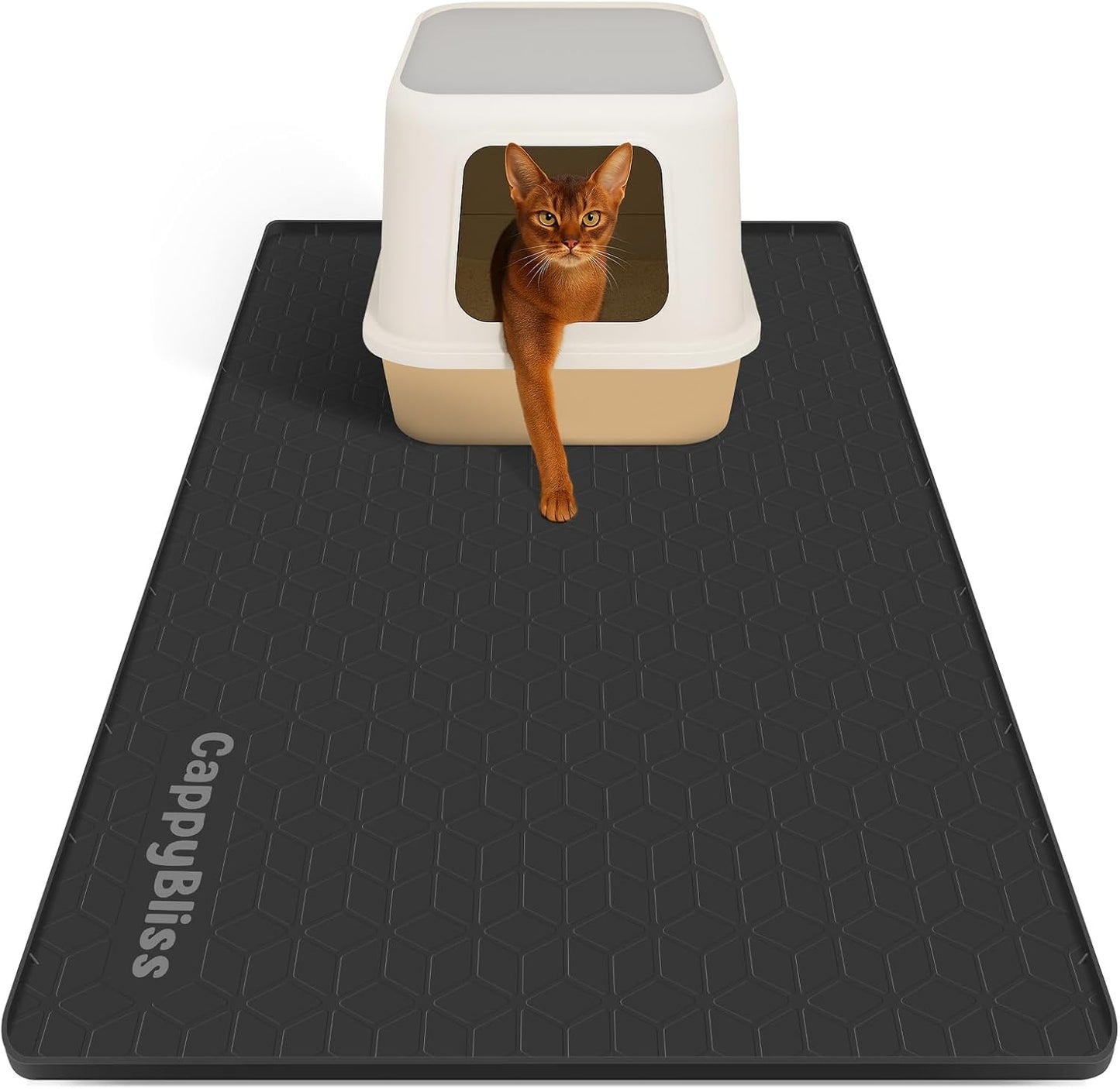 Large Cat Mat for Litter Box, 34"x22" Waterproof Silicone Mat with Litter Trapping, Easy Clean & Non-Slip Floor Pad for Cats (Black)