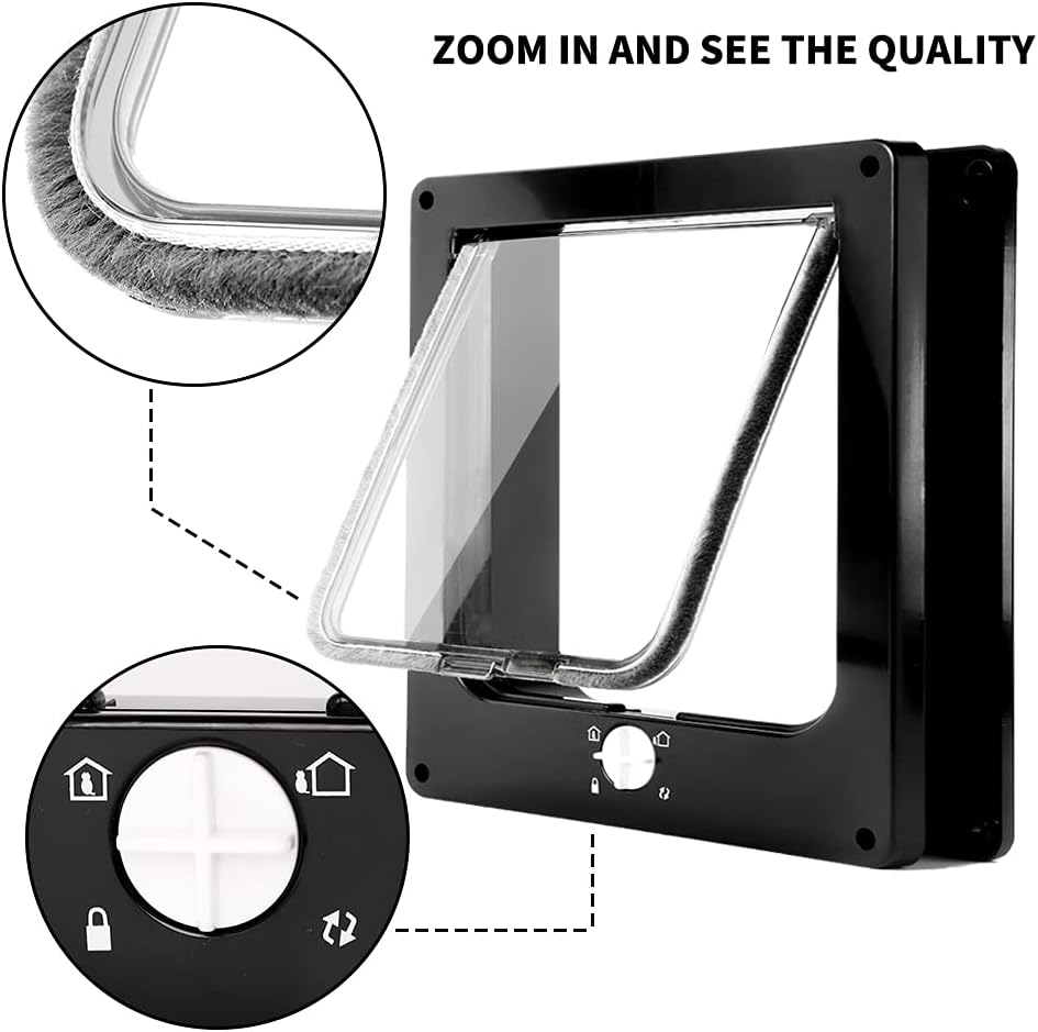 Cat Doors(Outer Size 11.6" x 10"), 4-Way Locking Cat Door for Interior Exterior Doors, Weatherproof pet Door with Magnet for Cat or Dog < 23.6 inches in Girth(Black XL)