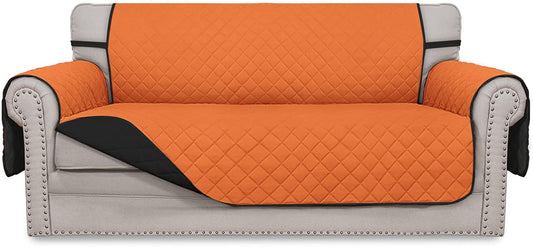 Easy-Going Sofa Slipcover Reversible Loveseat Sofa Cover Couch Cover for 2 Cushion Couch Furniture Protector with Elastic Straps for Pets Kids Dog Cat (Oversized Loveseat, Orange/Black)