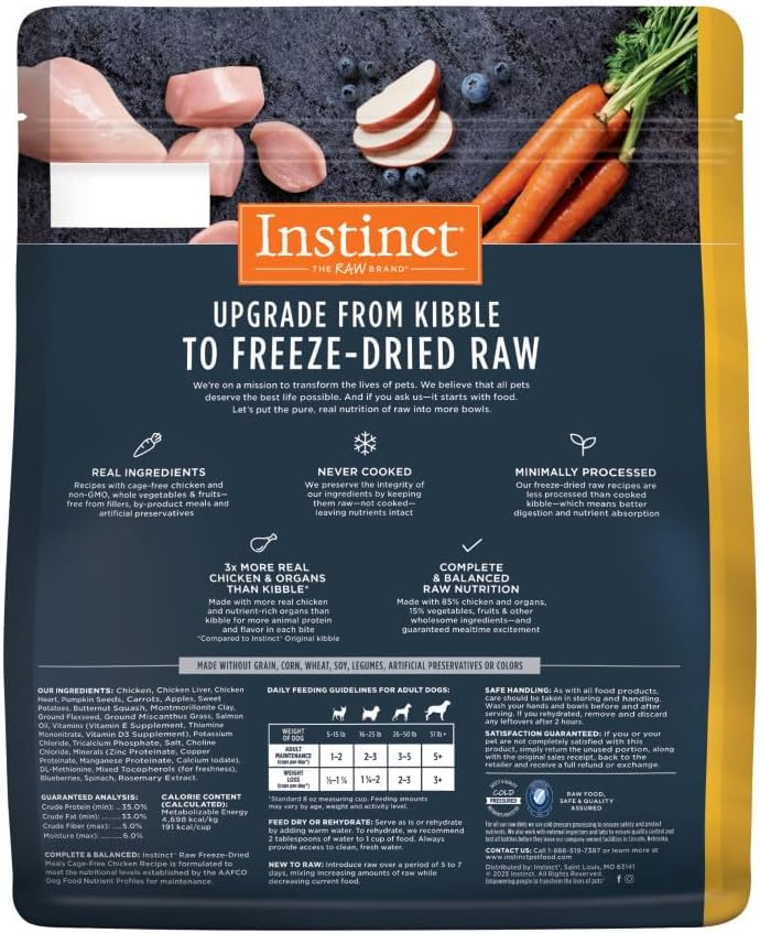 Instinct Freeze Dried Raw Meals, Natural Dry Dog Food, Grain Free - Cage Free Chicken, 45 oz. Bag