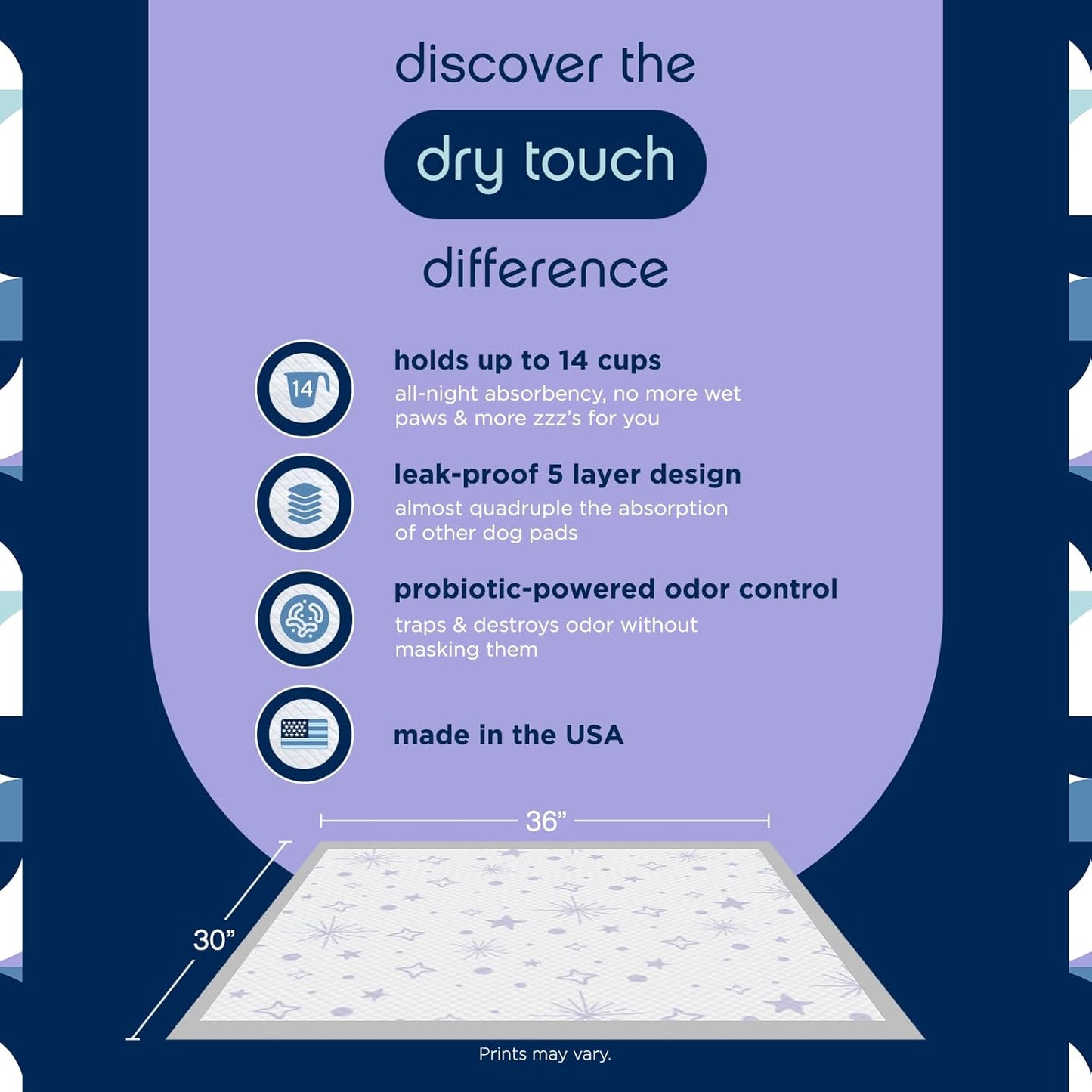 Pet Life Unlimited Overnight Extra Extra Large Puppy Pads – 30" x 36", 15 Count (XXL) | Stylish Dog Training Pads with Odor Controlling Wetness-Activated Jasmine Honey Scent | USA Made