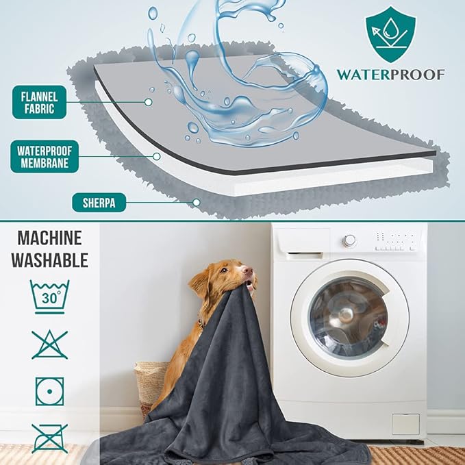 PetAmi Waterproof Dog Blanket - Pee Proof & Reversible for Medium Large Dogs, Pups & Cats. Soft Fleece, Washable, 40x60 Gray
