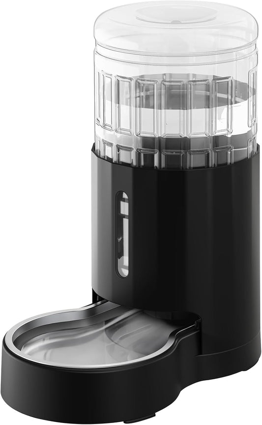 CZPET Automatic 4L/1Gal/135Oz Cat Water Dispenser with Stainless Steel Bowl, Gravity Waterer for Small Medium Dog Puppy Kitten (Black)