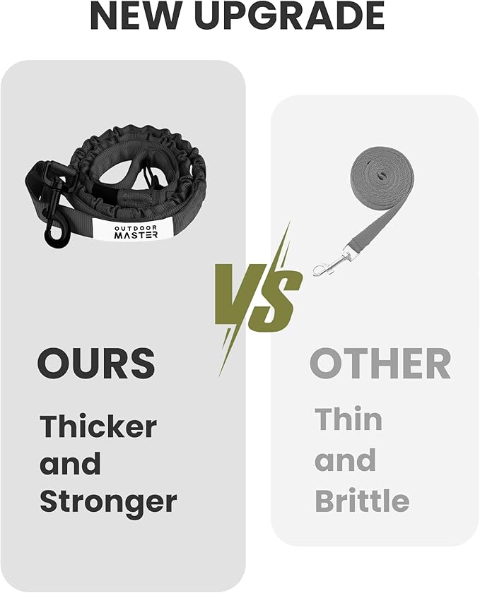 OutdoorMaster Bungee Dog Leash, Heavy Duty Dog Leash with Shock Absorption, 2 Padded Handles Training Leash, Improved Dog Safety and Comfort (Black, 4 FT)