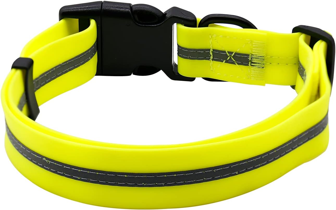 NIMBLE Dog Collar Waterproof Pet Collars Anti-Odor Durable Adjustable PVC & Polyester Soft with Reflective Cloth Stripe Basic Dog Collars S/M/L Sizes (Small (9.45”-14.17”inches), Fluorescent Yellow)
