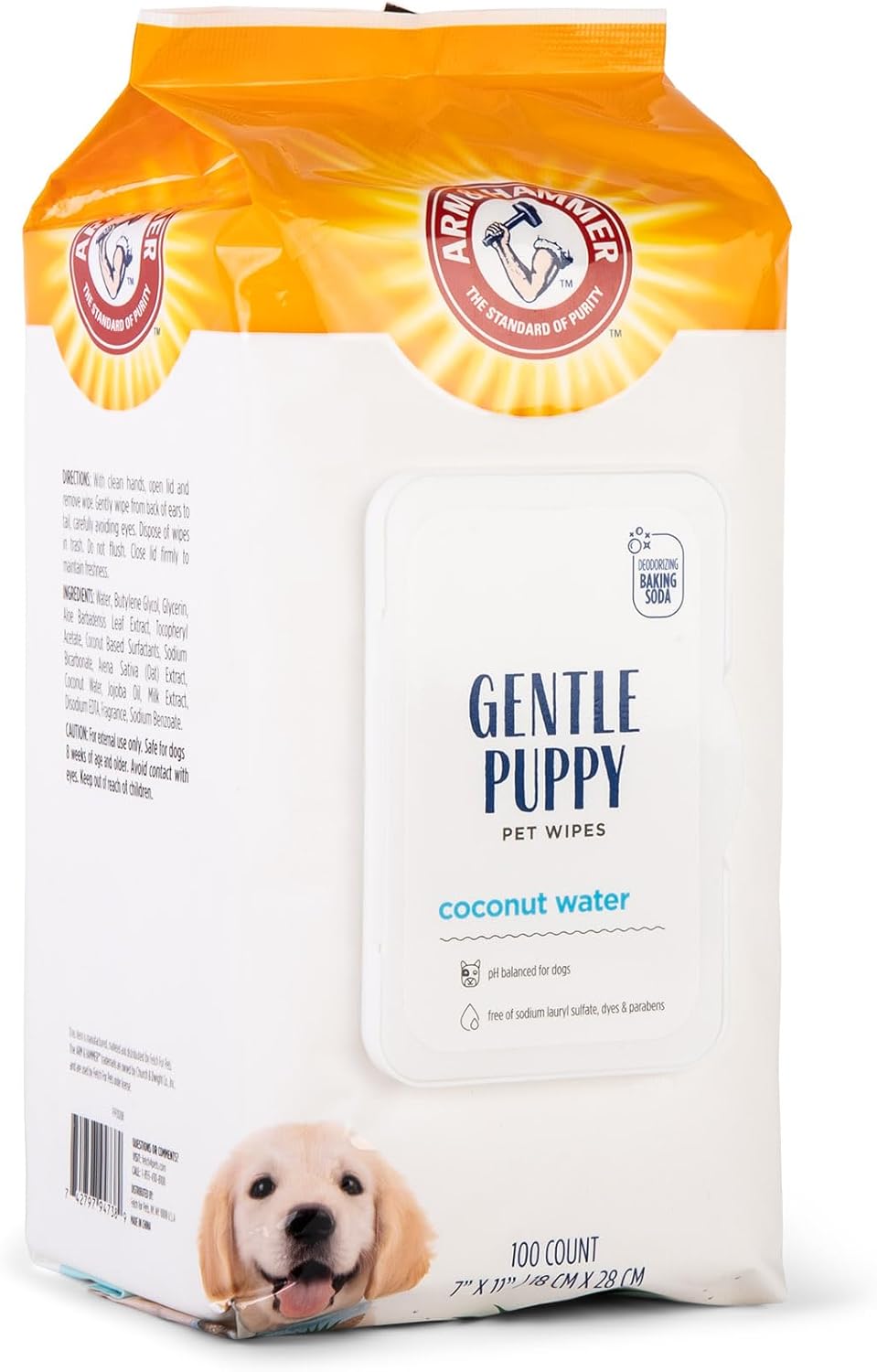 Arm & Hammer for Pets Gentle Puppy Bath Wipes, Coconut Water All Purpose Puppy Cleaning Wipes Remove Odor & Refresh Skin for Pets Gentle Tearless Pet Wipes 100 Count, (Pack of 3)