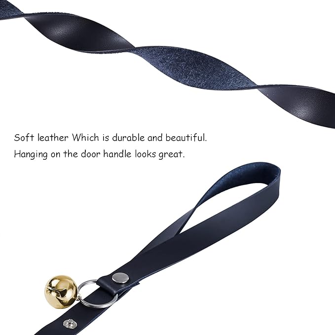 Leather Dog Doorbells for Door Knob/Potty Training/Go Outside, Length Adjustment Copper Dog Bell, Housetraining Hanging Bell, Black Leather Golden Bells - 2 Pack