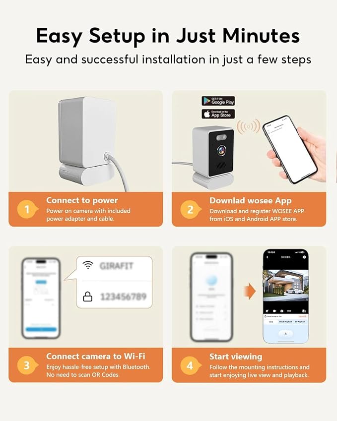 5MP 2K Window Camera,2.4GHz & WiFi Indoor Cameras for Home Security,Dog Camera with Mounting Sticker Al Color Night Vision,Person & Motion Detection, (Light White)