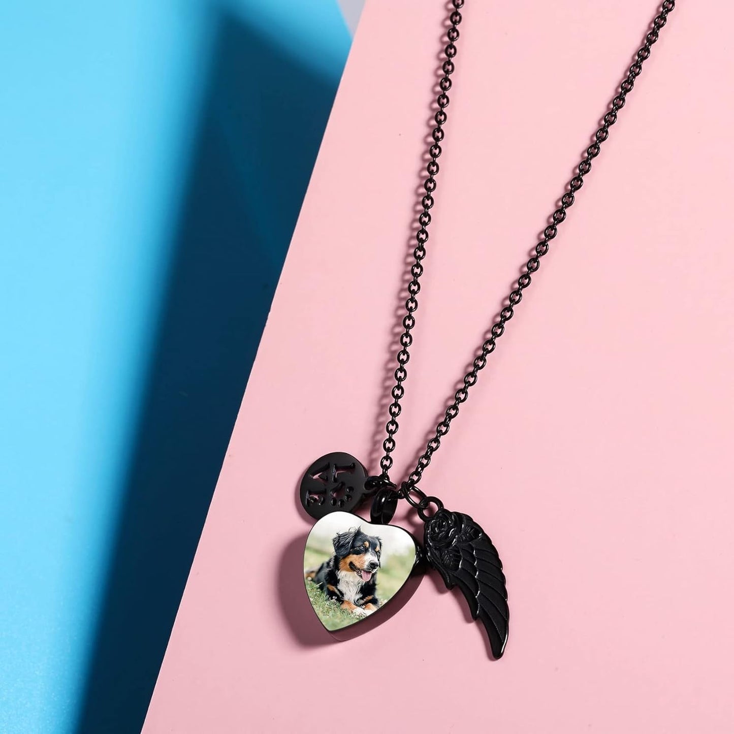 Personalized Urn Necklace for Pet Ashes Custom Photo/Name/Date Paw Print Pendant for Women Men Cremation Jewelry Memorial Keepsake for Dog/Cat/Pet Urn Necklace with Funnel Fill Kit