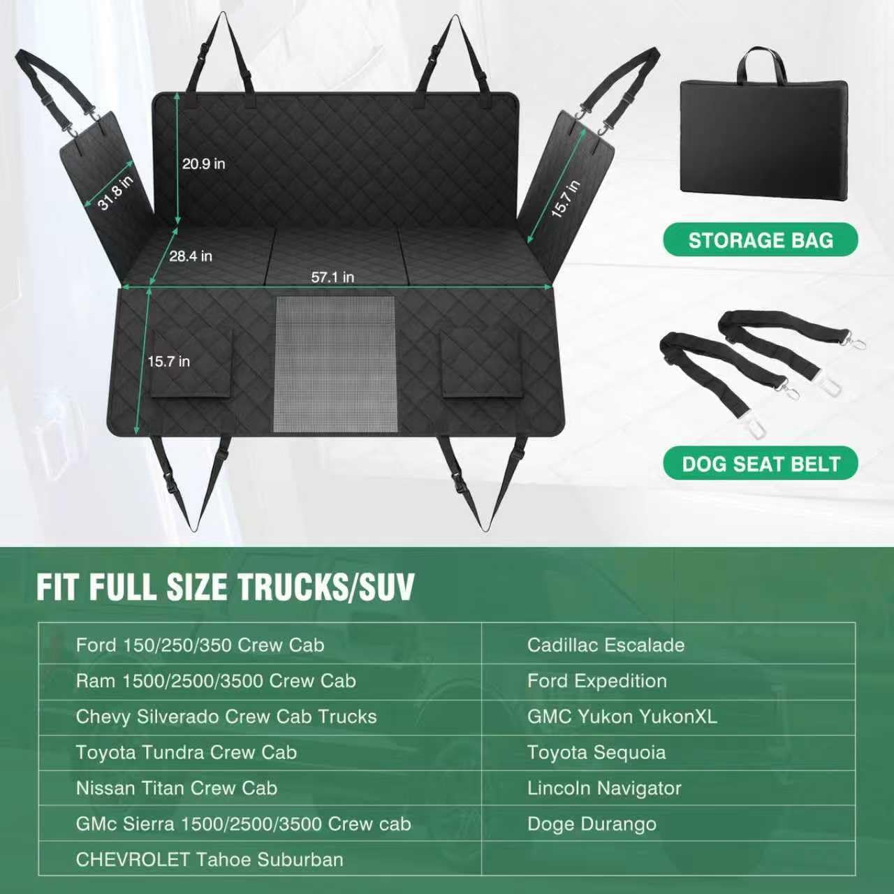 HOCHO Dog Seat Cover for Back Seat Extender, Upgraded Hard Bottom +65% Space 400LBS Holding Dog Seat Cover for Truck/SUV Jeep F150 Silverado RAM1500 GMC Tundra Titan