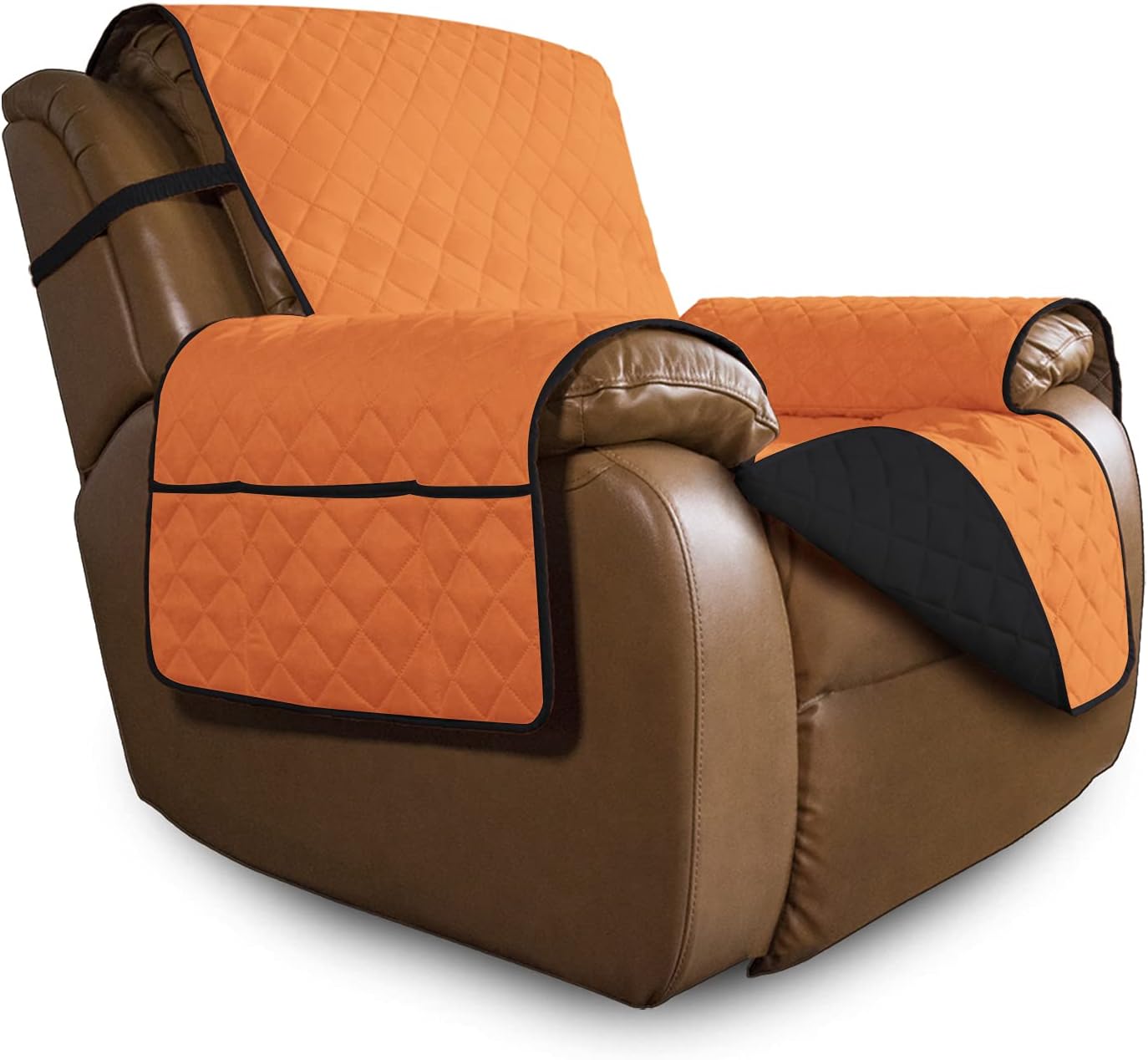 Easy-Going Oversized Recliner Chair Slipcover Reversible Sofa Cover Water Resistant Couch Cover Furniture Protector with Elastic Straps for Pets Dog (Oversized Recliner, Orange/Black)