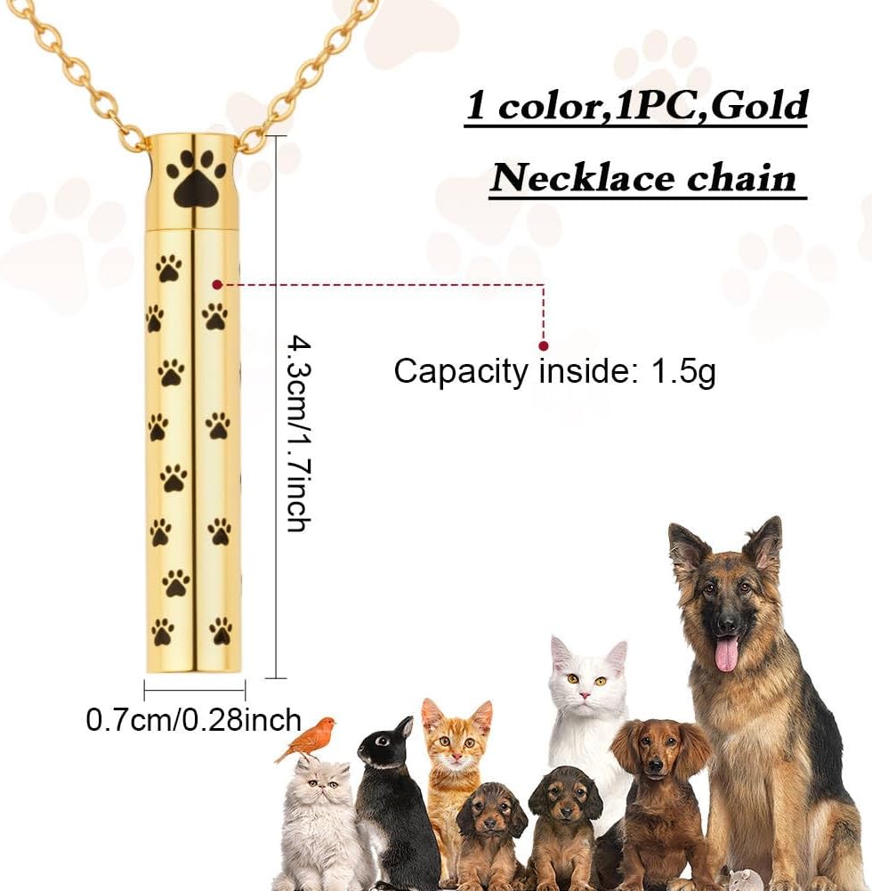 Dog Urn Necklaces for Ashes Paw Cylindrical Cremation Dog Paw Stainless Steel Pet Ashes Pendant for Puppy Pet Memorial Keepsake Jewelry