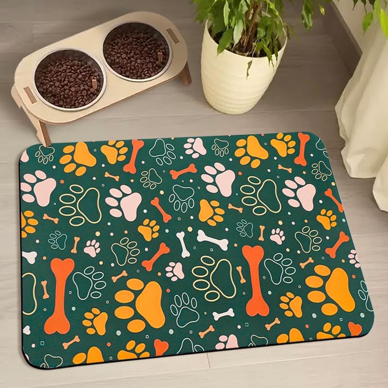 Dog Food Mats for Floors Waterproof, Dog Cat Water Bowl Mats Pet Feeding Absorbent Mat Dog Cat Pet Placemats for Food and Water Bone 17 * 30 inch