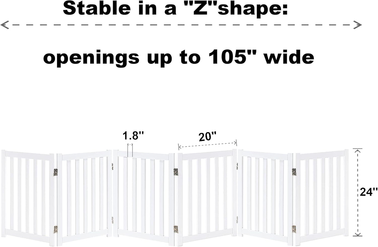 LZRS 6-Panel Extra-Wide Freestanding Wooden Dog Gate Indoor – 24”High Foldable Safety Pet Barrier for Doorways, Hallways, Kitchens, and Long Staircases, Durable Design fit Small to Medium Dogs, White