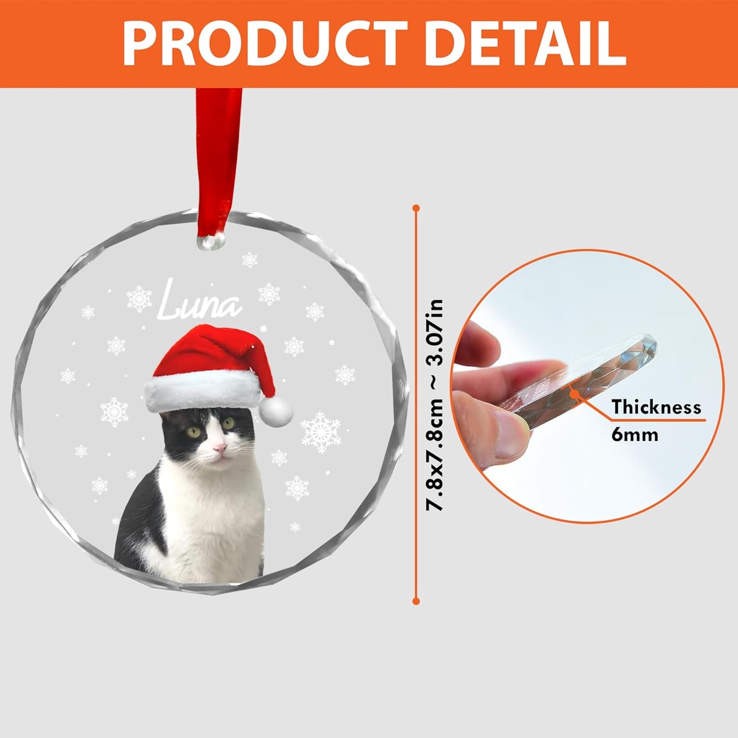 Personalized Cat Christmas Ornament Photo, Custom Pet Ornament with Santa Hat, Holiday Tree Decoration, for Cat Lovers, from Pet Owner, Cute Funny Keepsake, Acrylic Ornament