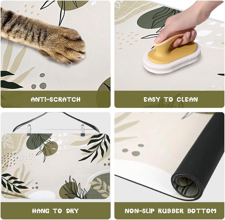 Dog Food Mats for Floors Waterproof, Dog Cat Water Bowl Mats Pet Feeding Absorbent Mat Dog Cat Pet Placemats for Food and Water Bohemia Tropical Leaves 16 * 24 inch