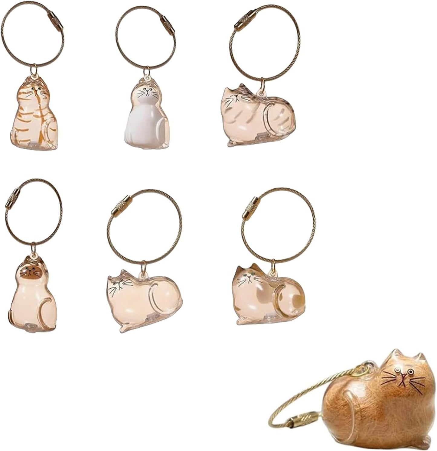6Pcs Cat Hair Keychain - Pet Hair Memorial Keychain,Transparent Cat Fur Container,Portable Pet Keepsake for Cat Lovers,Cat Fur Memory Charm,Cat Fur Keepsake