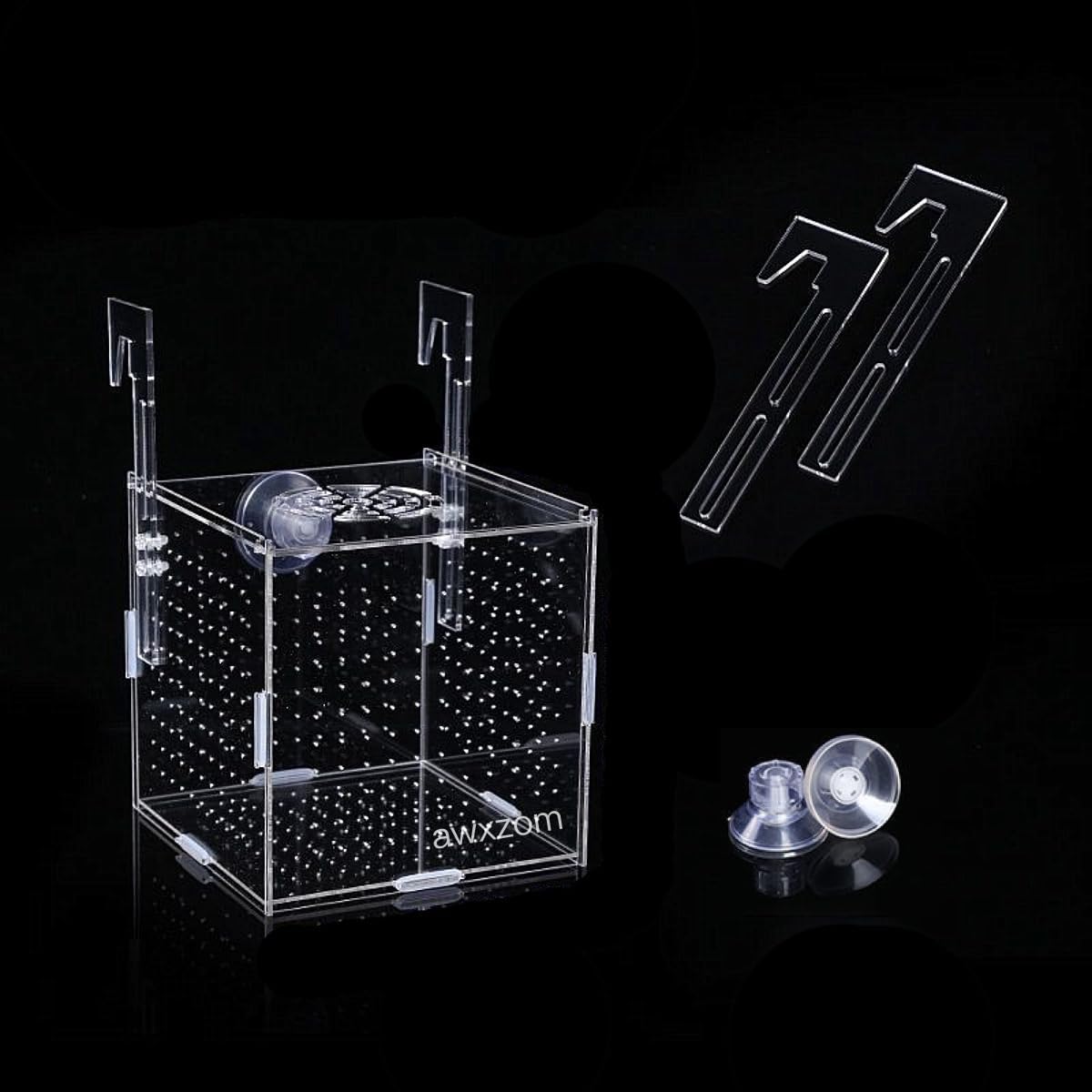 Acrylic Fish breeding Box, Acrylic Fish Isolation Box, Fish Separator for Aquarium, Hatchery Incubator with Suction Cups for Small Baby Fishes Shrimp Clownfish Guppy (5.9 * 5.9 * 5.9inch)
