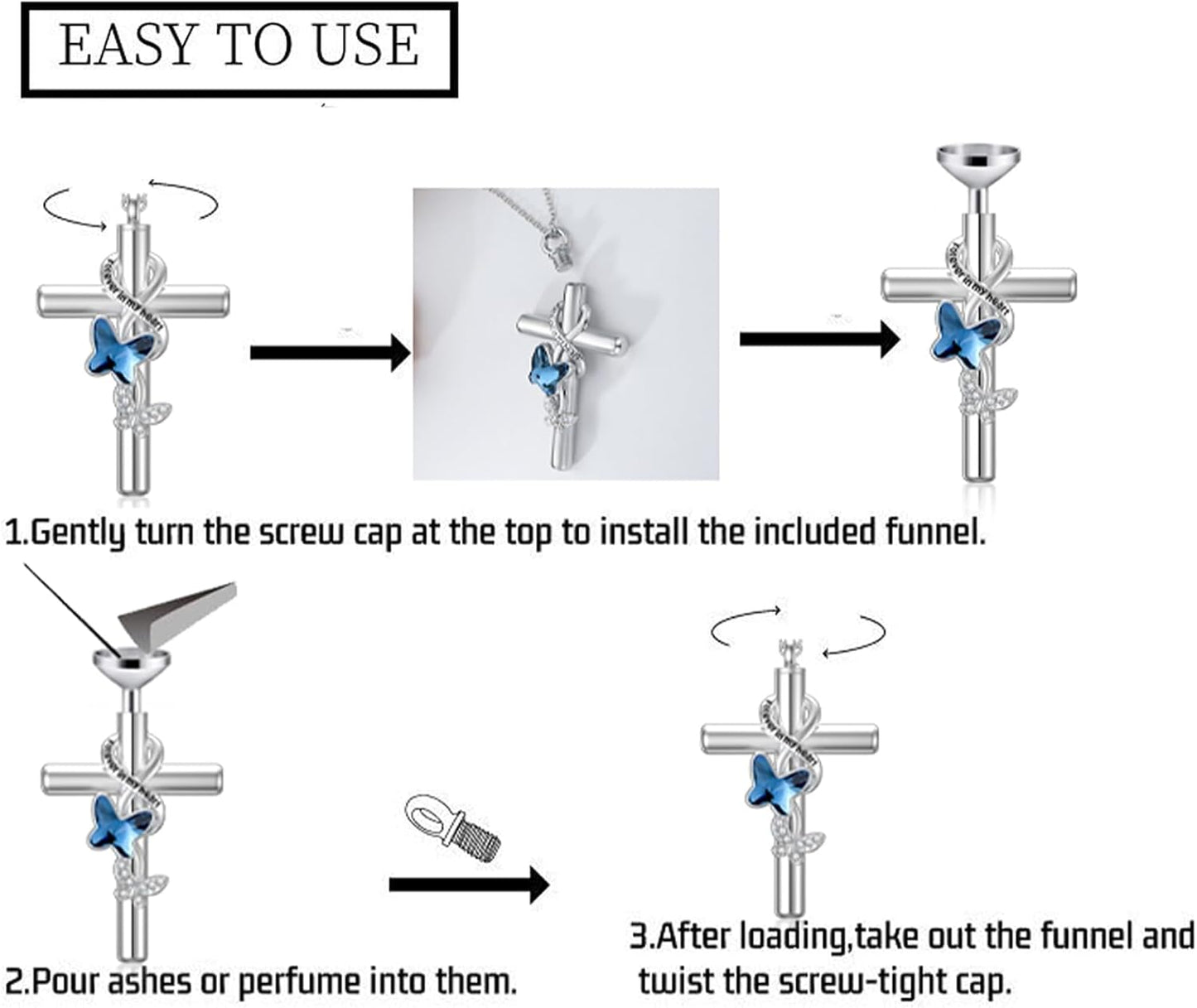 Cross Urn Necklace for Ashes 925 Sterling Silver Cremation Jewelry with Funnel Filler Kit Ashes Necklace for Human Women Girl Pets