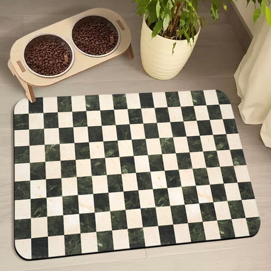 Dog Food Mats for Floors Waterproof, Pet Water Bowl Mats Pet Feeding Absorbent Placemats Plaid 12 * 20 inch