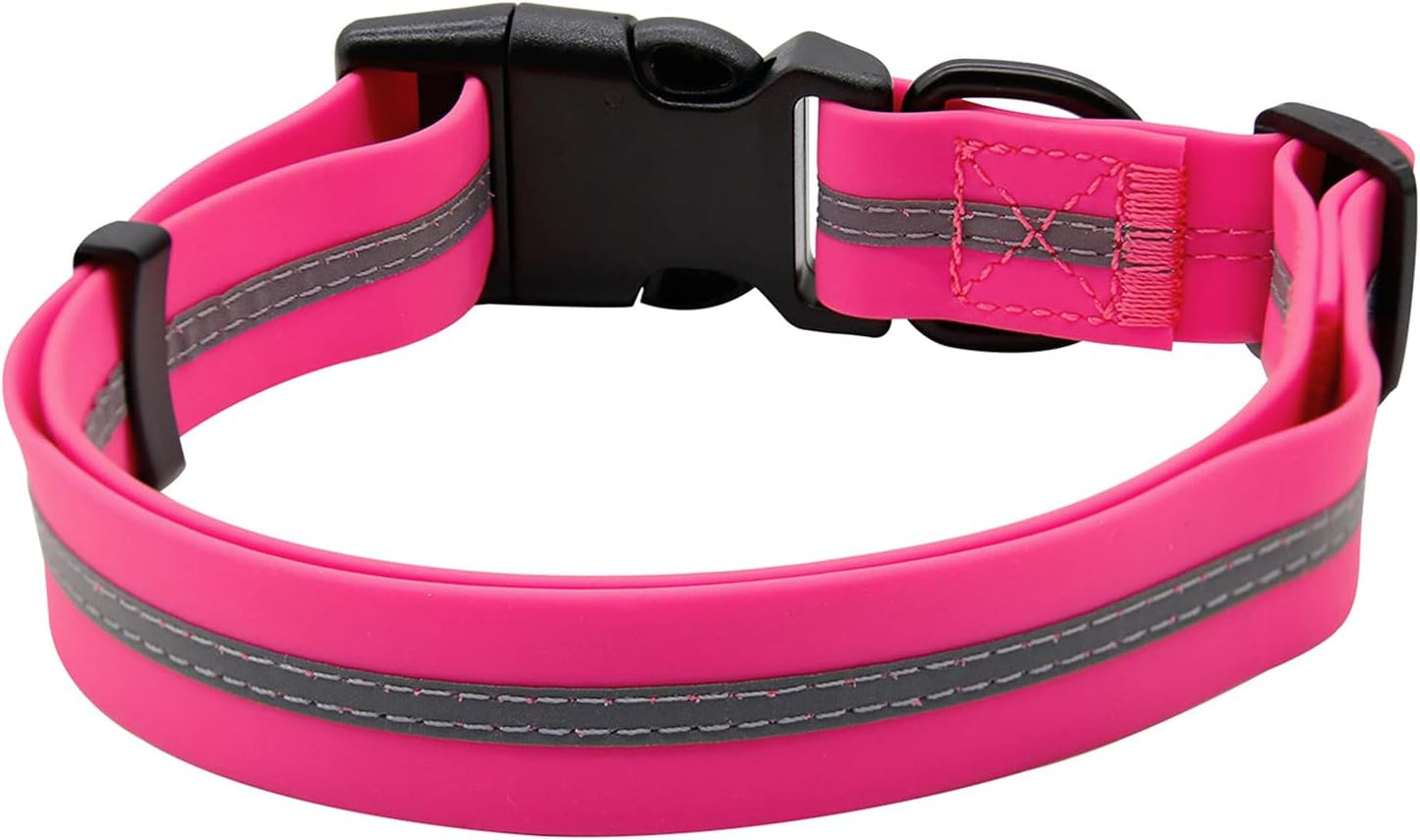 NIMBLE Dog Collar Waterproof Pet Collars Anti-Odor Durable Adjustable PVC & Polyester Soft with Reflective Cloth Stripe Basic Dog Collars S/M/L Sizes (Medium (11.81”-18.5”inches), Pink)