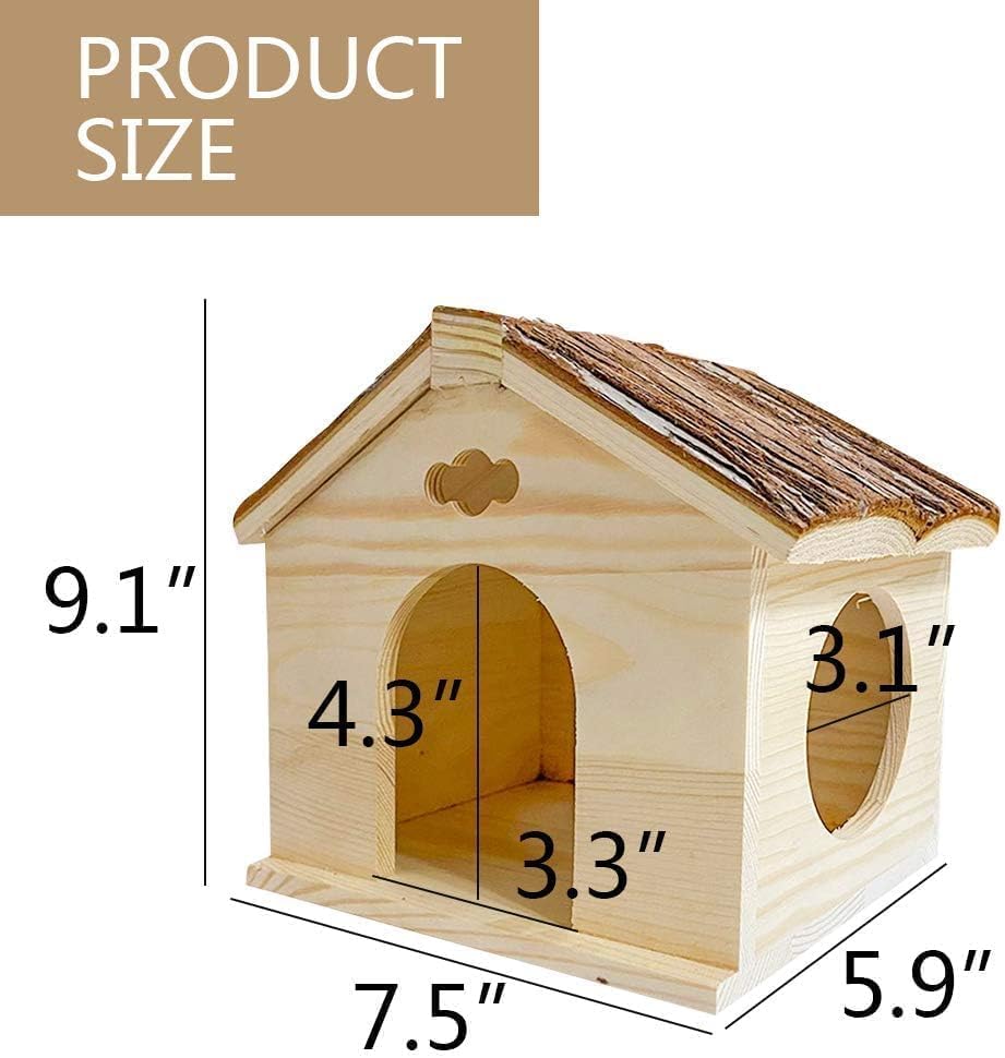 Hamiledyi Ex-Large Hamster Wooden House Natural Syrian Hamster Handcrafted Hideout Hut for Rat Mice Mouse Hedgehog Sugar Gliders