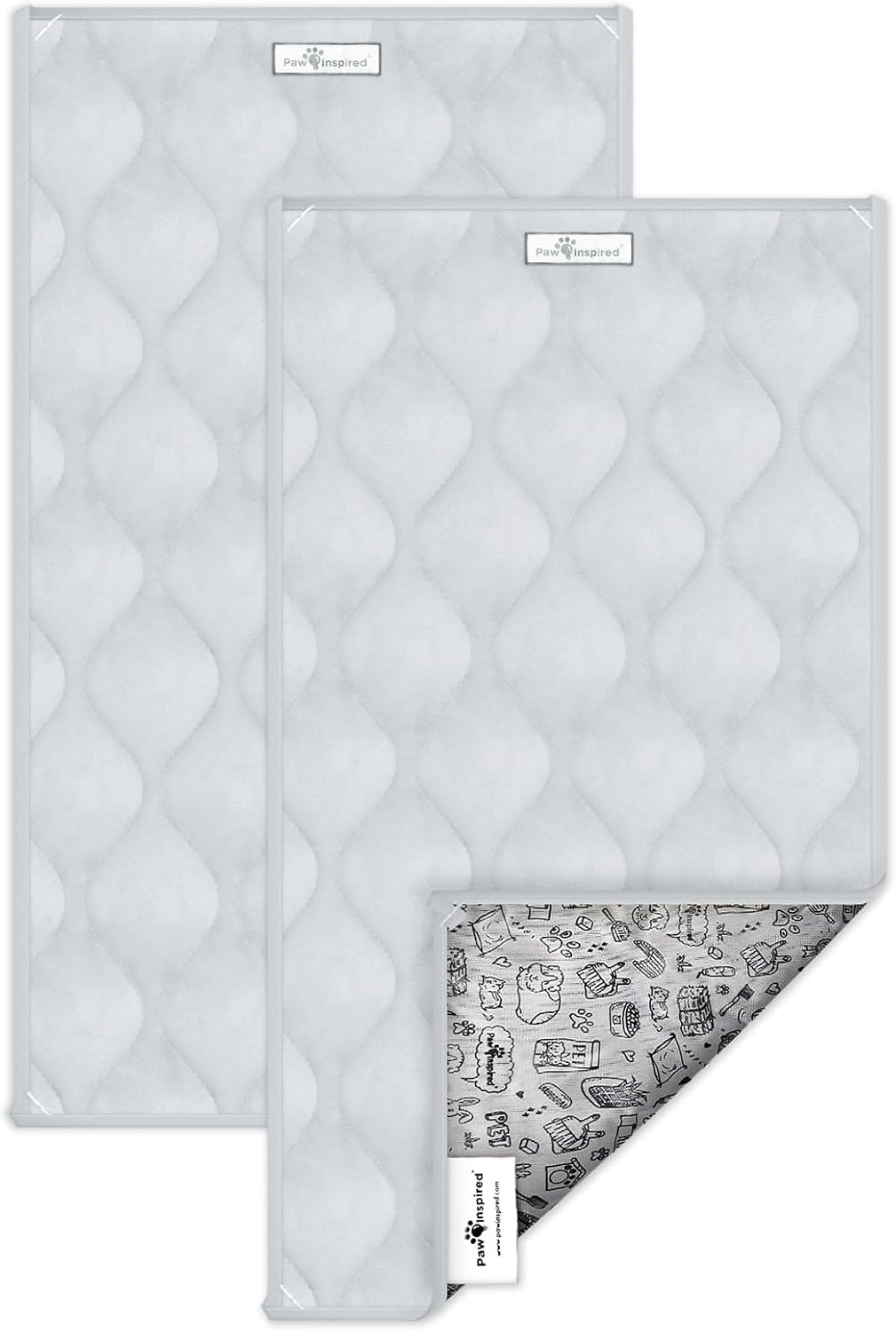 Paw Inspired Guinea Pig Cage Liners |Washable Fleece Bedding w/Waterproof Bottom |Super Absorbent Pee Pad or Pet Bed Mat for Guinea Pigs, Ferrets, Rabbits, Hamsters, Small Animals(C&C 2x1,Light Gray)