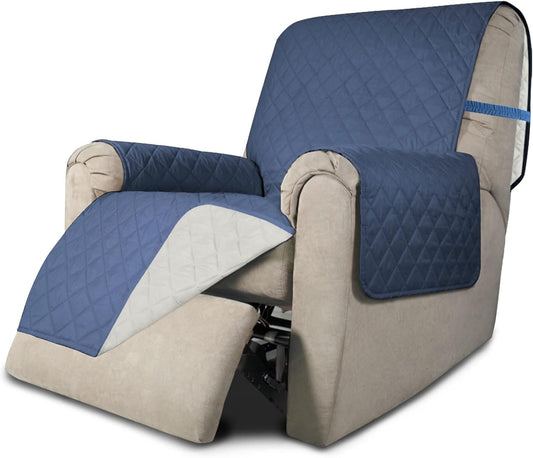 Easy-Going Recliner Chair Slipcovers Reversible Chair Sofa Cover Water Resistant Couch Cover Furniture Protector with Elastic Straps for Pets Dog (Recliner 22 inch, Dark Blue/Ivory)