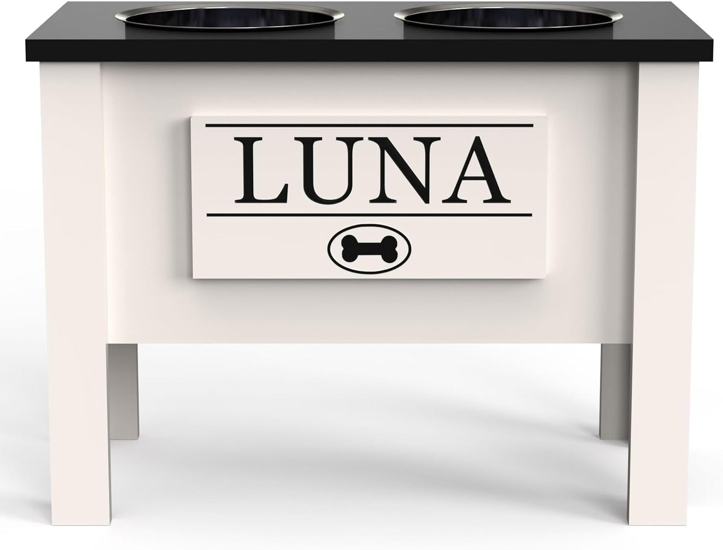 GrooveThis Woodshop - Personalized Elevated Dog Bowl Stand for Large, Medium, Small, X-Small Dogs - Stainless Steel Food and Water Bowls - Raised Dog Dish (X-Large, Black)