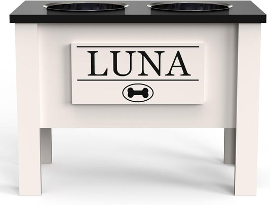 GrooveThis Woodshop - Personalized Elevated Dog Bowl Stand for Large, Medium, Small, X-Small Dogs - Stainless Steel Food and Water Bowls - Raised Dog Dish (X-Large, Black)