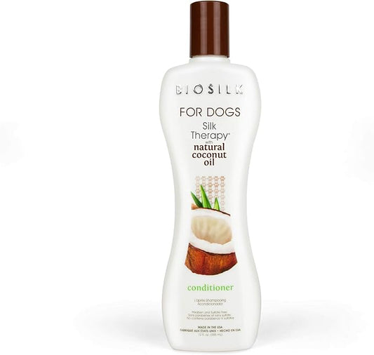 BioSilk for Dogs Silk Therapy Conditioner with Natural Coconut Oil | Coconut Oil Dog Conditioner from BioSilk for Dogs | Pet Conditioner for Dogs, 12 Ounces,Beige