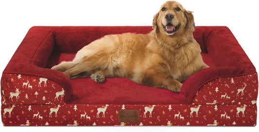 Comfort Expression Orthopedic Dog Bed for Extra Large Dogs 42x30 Inch, Waterproof Supportive Memory Foam XL Pet Bed with Removable Bolsters, Dog Couch with Washable Cover & Non-Slip Bottom, Red
