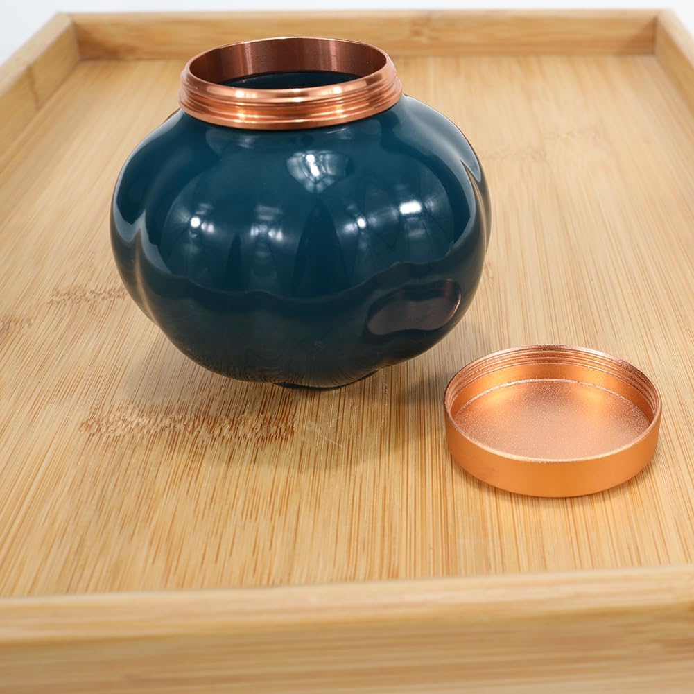 Fermus Memorial Pet Ashes Urn for Small Animal, Ceramics Memorial Keepsake Urns for Cats and Dogs, Hold 5.4 oz (160ml), Ceramics with Metal Lid (Pumpkin Shape Forest Green)