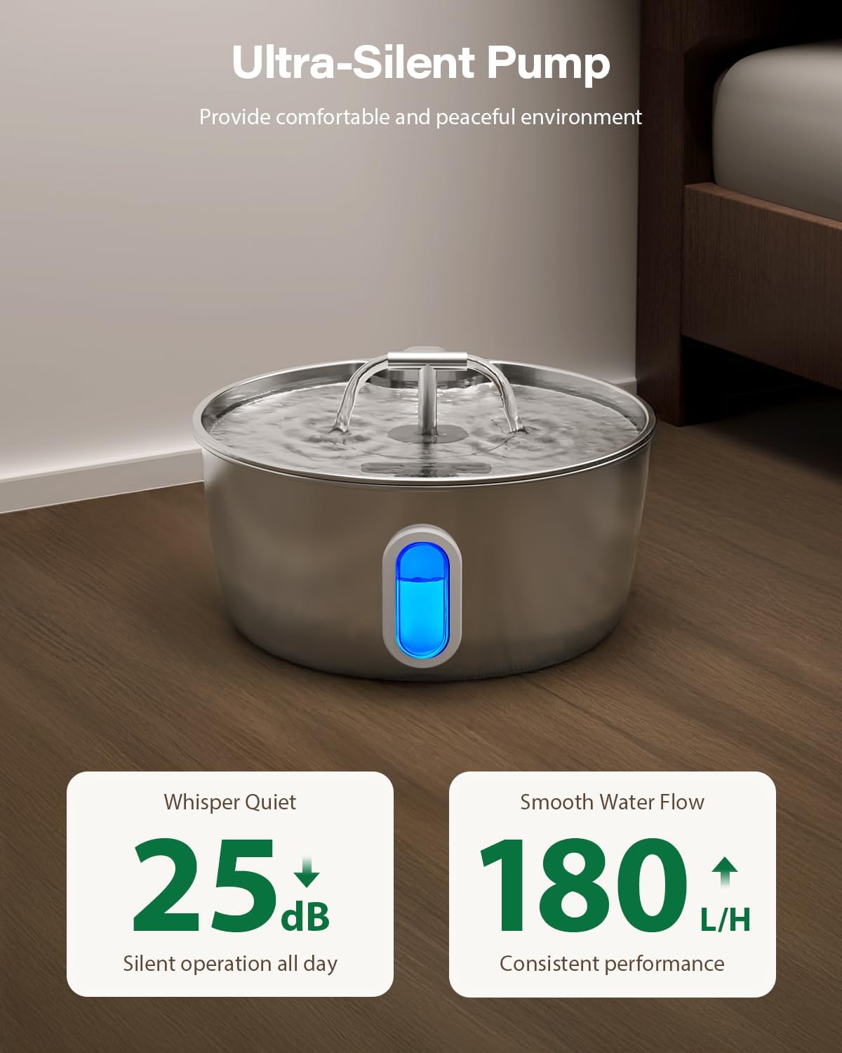 Cat Water Fountain Stainless Steel - 3.2L/108oz Pet Water Fountain for Cats Indoor - Automatic Pet Watering Dispenser (1 Filter)