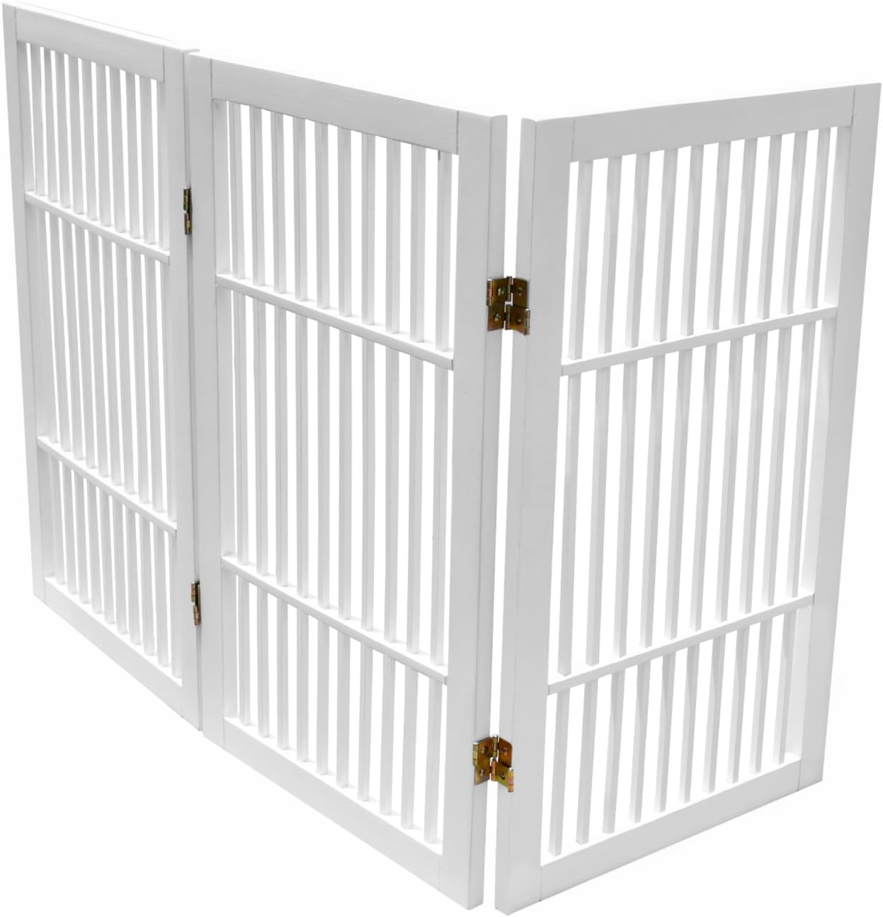 Pet Dog Gate Strong and Durable Freestanding Folding Acacia Hardwood Portable Wooden Fence Indoors or Outdoors by Urnporium (White Pet Gate, 3 Panel 30" Tall)
