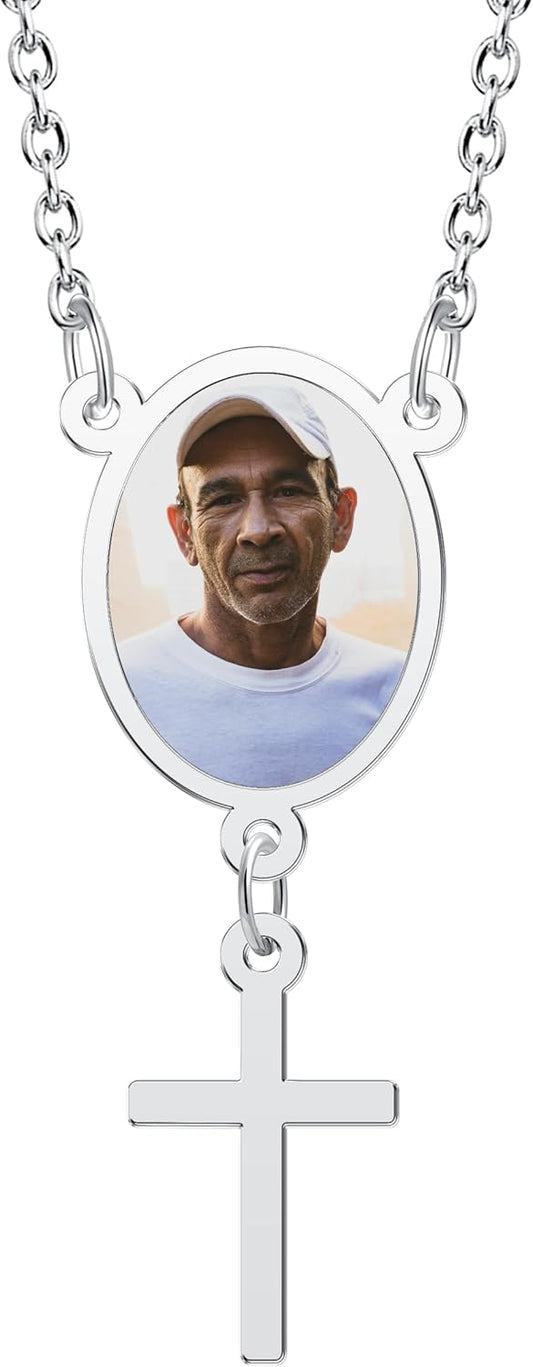 CharmSStory Personalized Photo Necklaces Custom Engraved Name Necklace Memory Keepsake Picture Necklace Pendant Customized Gifts for Women Men