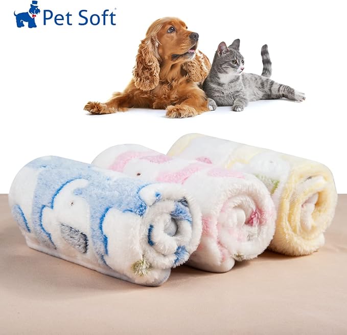 Pet Soft 1 Pack 3 Pet Blankets for Dogs - Fluffy Cats Dogs Blanket for Small Medium & Large Dog, Cute Print Pet Throw Puppy Blankets Fleece (Elephant, 3XL)