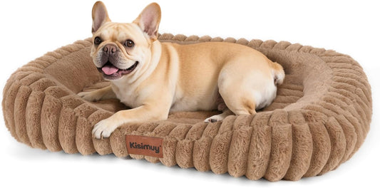 Medium Large Size Dog Bed Washable,Durable Calming Orthopedic Big Pet Bed with Removable Cover & Anti-Slip Bottom, Rectangle Bolster Sides Dog Bed with Handle, 30x24x4inches, Brown