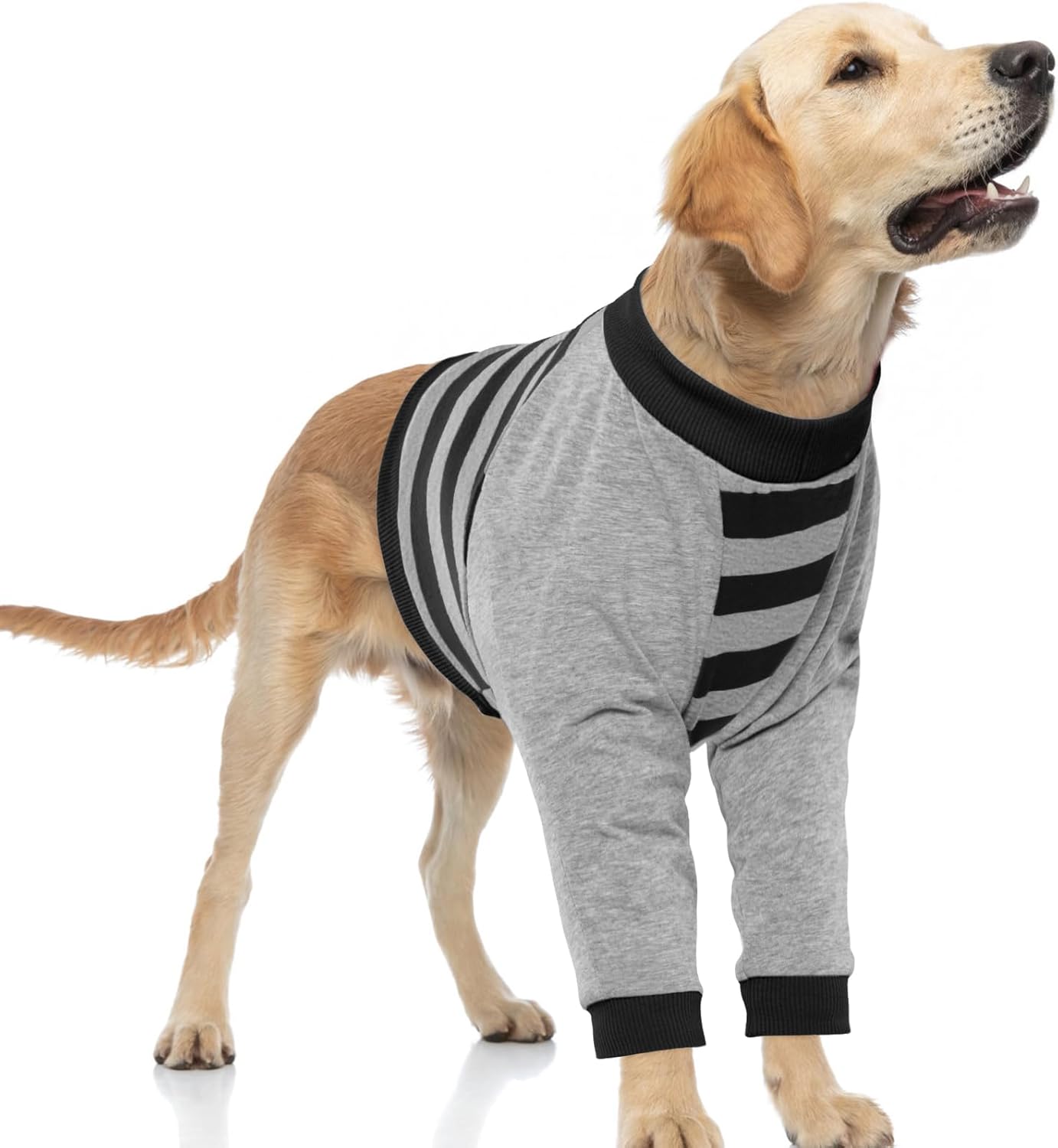FUAMEY Dog Recovery Sleeve with Elbow Protector,Dogs Shirt Stop Licking Joints,Pet Long Sleeve Suit Protecting Dog's Front Leg Arm Wounds Cover Skin Conditions Black Stripes XL